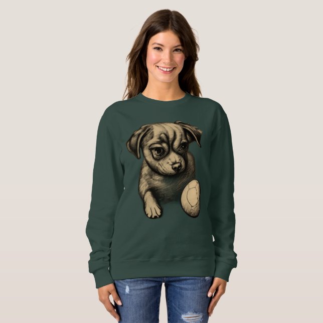Sweatshirt Chien avec sa balle Cute Animal Lover design (Devant entier)
