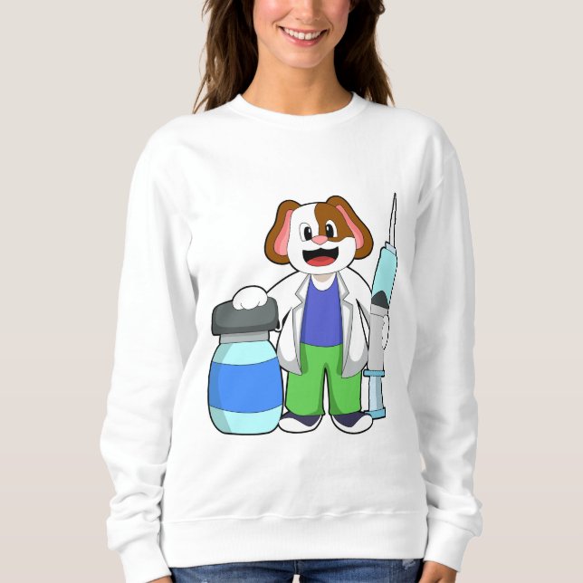 Sweatshirt Chien comme docteur avec seringue (Devant)