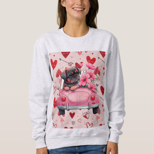 Sweatshirt Chien dans une voiture avec le coeur (Devant)