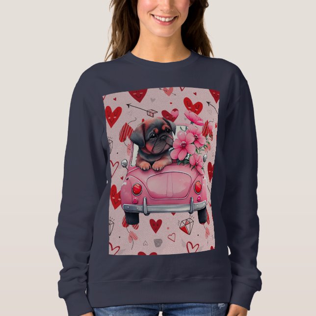 Sweatshirt Chien dans une voiture avec le coeur (Devant)