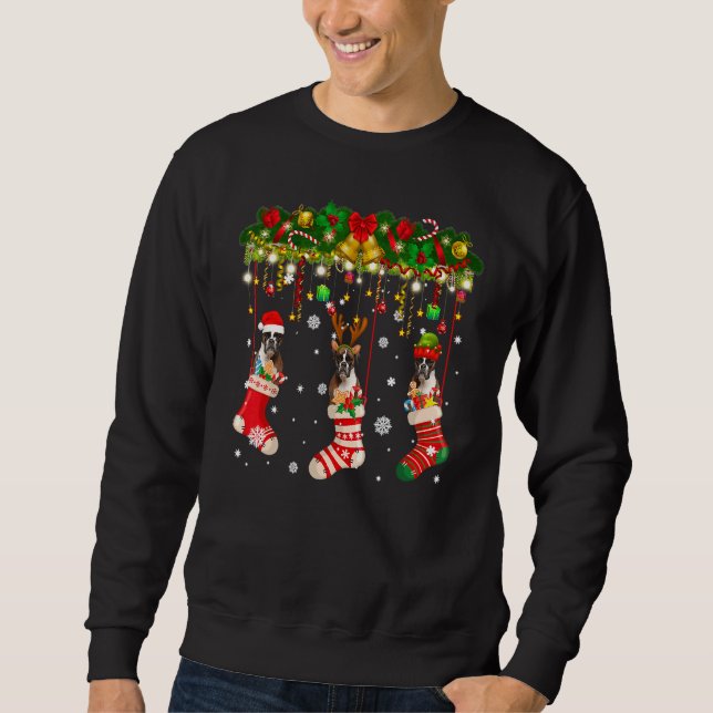 Sweatshirt Chien De Boxe En Sock Xmas Reindeer Père Noël Elf  (Devant)