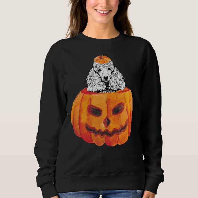 Sweatshirt Chien de caniche heureux Citrouille d'Halloween (Devant)