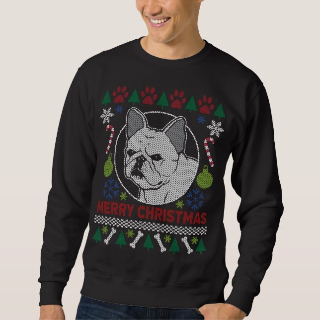 Sweatshirt Chien de taureau français Joyeux Noël laid (Devant)