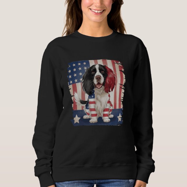 Sweatshirt Chien espagnol Springer anglais avec drapeau améri (Devant)