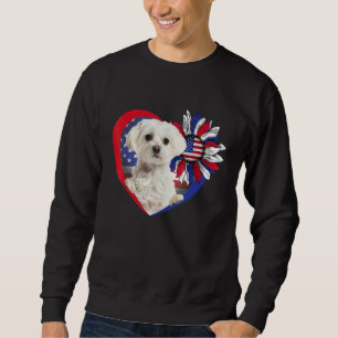 Sweatshirt Chien Maltais Américain Cœur 14 Juillet Drapeau US