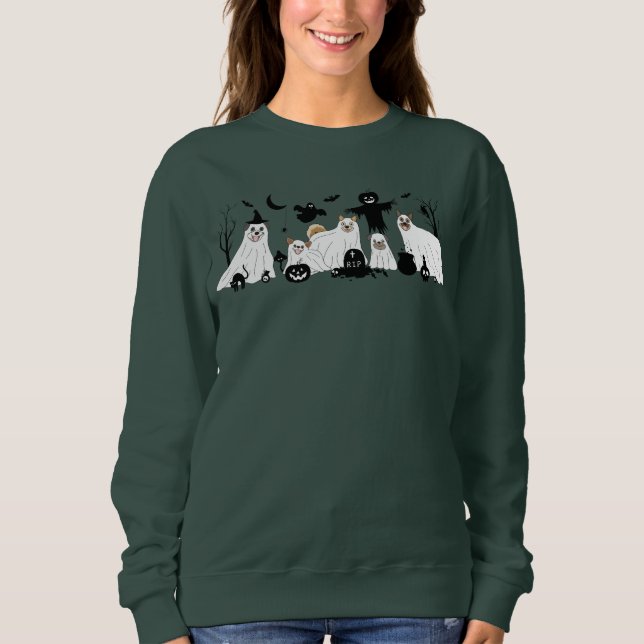 Sweatshirt Chiens en costume fantôme d'Halloween (Devant)