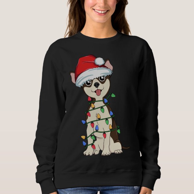 Sweatshirt Chihuahua Arbre de Noël Lumière Père Noël Chien Xm (Devant)