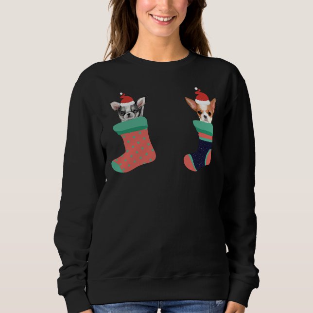 Sweatshirt Chihuahua Chaussettes de Noël Santa Hat (Devant)