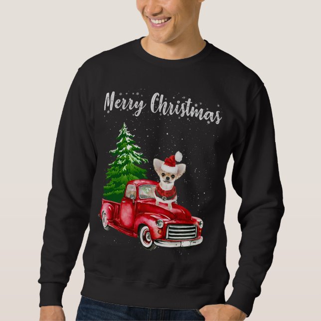Sweatshirt Chihuahua équitation Camion Rouge Joyeux Noël Chie (Devant)