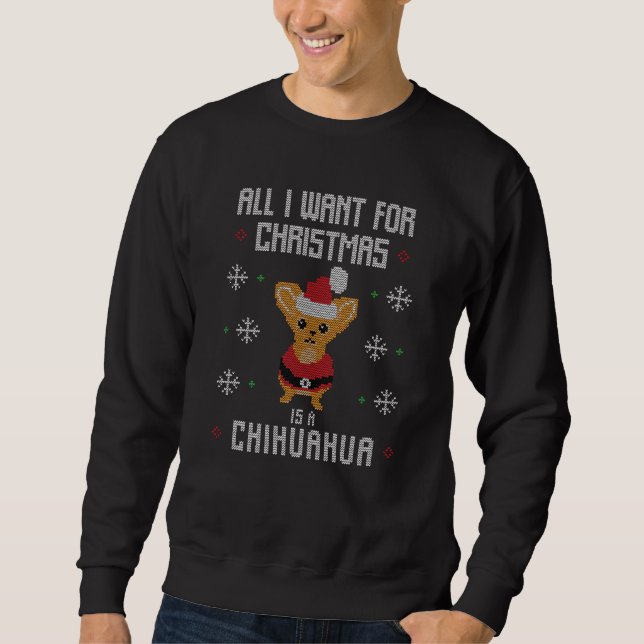 Sweatshirt Chihuahua Ugly Christmas Sweater (Devant)