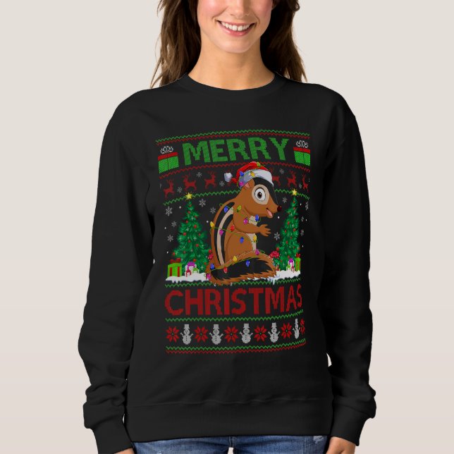 Sweatshirt Chipmunk   Xmas Tree Light Ugly Santa Chipmunk Chr (Devant)