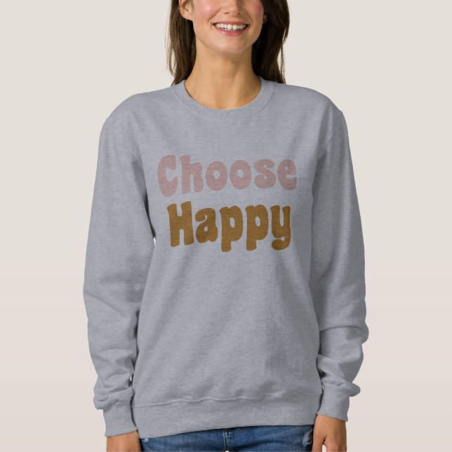 Sweatshirt Choisir Joyeuse Lettres rétro en Blush et Mustard (Devant)