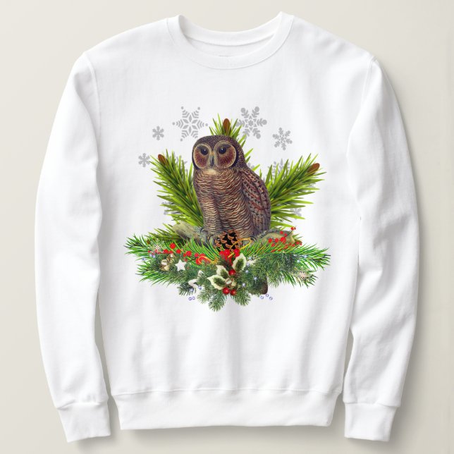 Sweatshirt Chouette de Noël aux flocons de neige (Design devant)