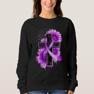Sweatshirt Christian Cross Sunflower Purple Support Alzheimer