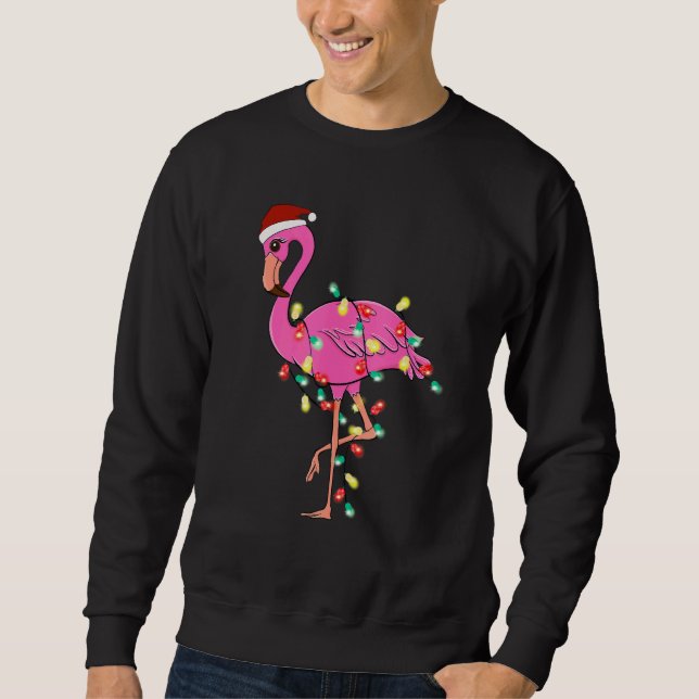 Sweatshirt Christmas Flamingo Santa Hat Xmas Lights Flamingo  (Devant)