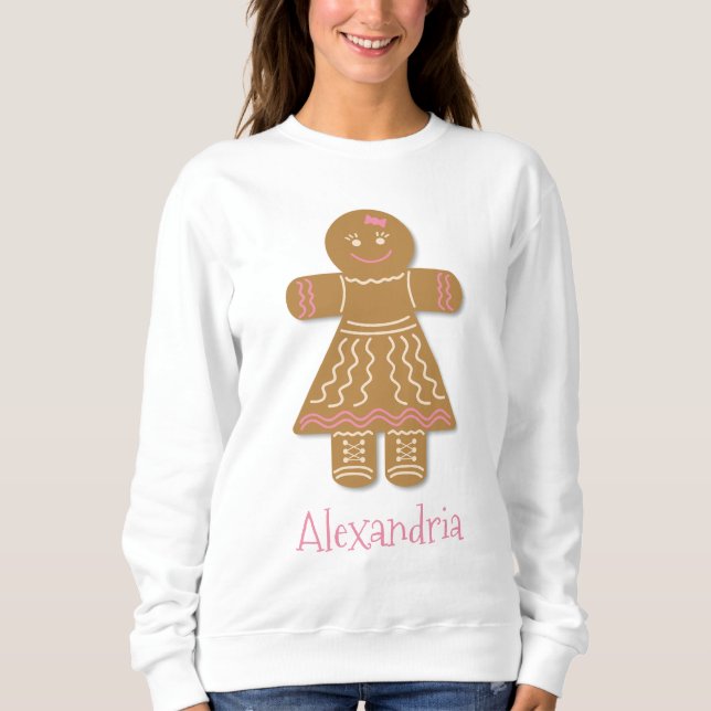 Sweatshirt Christmas Gingerbread Girl Pink Ajouter Votre Nom (Devant)