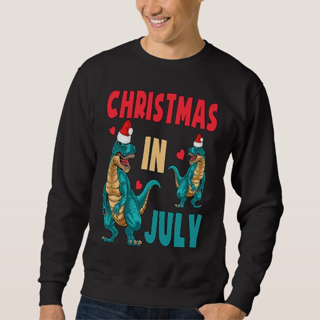 Sweatshirt Christmas In July Dinosaur Xmas Santa Hat Kids Rex (Devant)