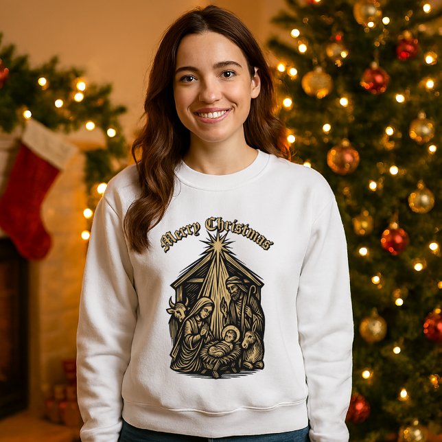 Sweatshirt Christmas Nativity Retro Medieval Woodcut (Créateur téléchargé)