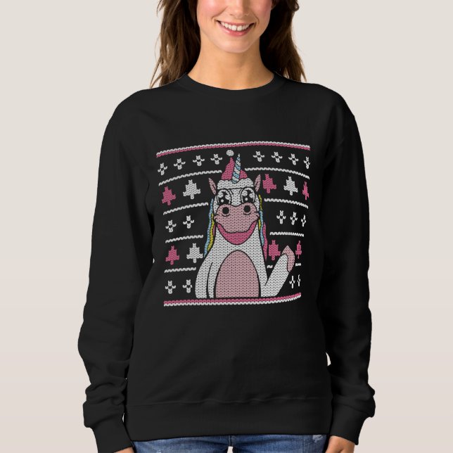 Sweatshirt Christmas outfit  unicorn with Christmas hat (Devant)
