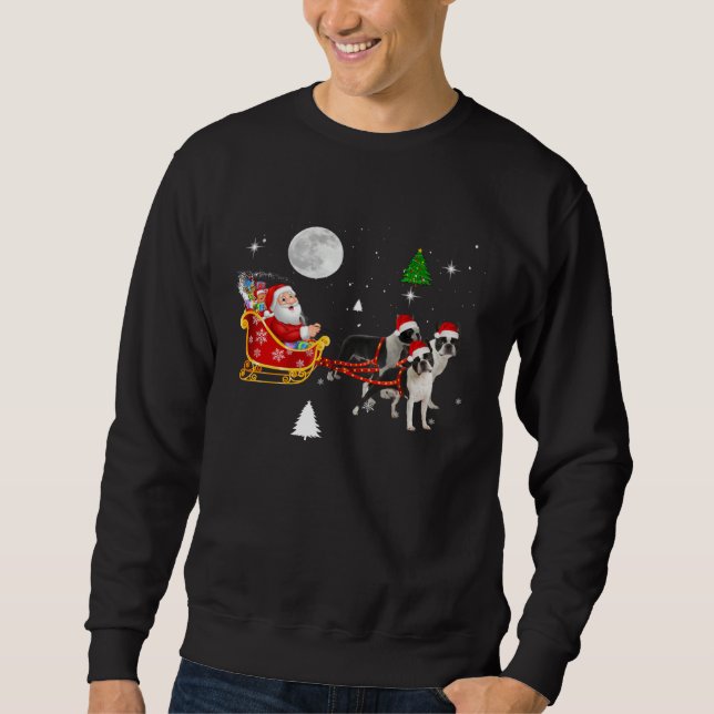 Sweatshirt Christmas Santa Riding Boston Terrier Santa Hat Xm (Devant)