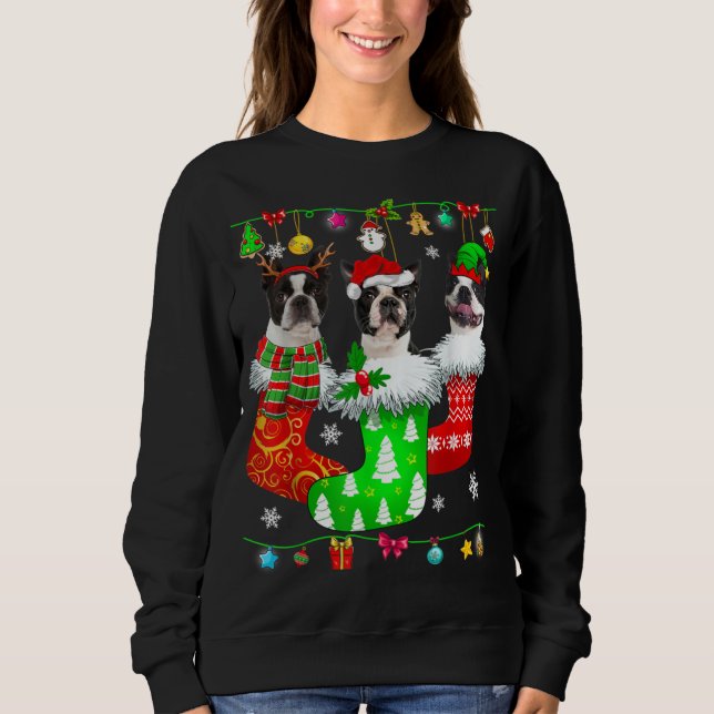 Sweatshirt Christmas Socks Pajama Boston Terrier Dog Puppy Lo (Devant)