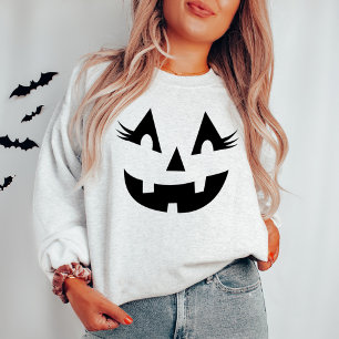 Sweatshirt Citrouille féminine Jack O Lantern Gris Cendre Fem
