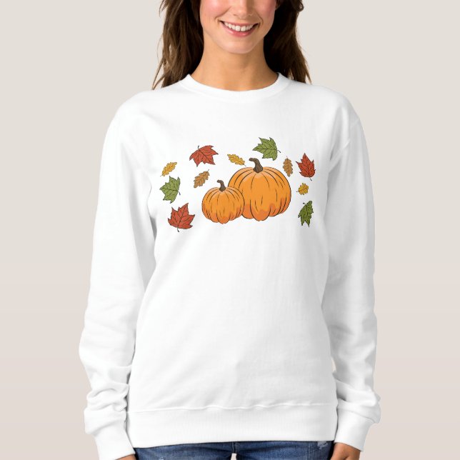 Sweatshirt Citrouilles Oranges Et Feuilles D'Automne (Devant)