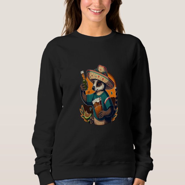 Sweatshirt Coati Wearing Sombrero Mexican Coati Drinking Beer (Devant)