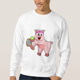 Sweatshirt Cochon au tennis avec raquette de tennis