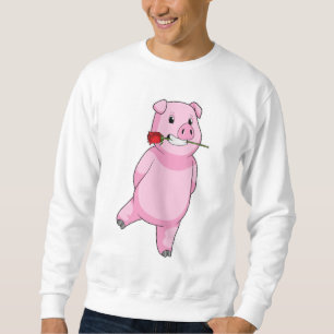 Sweatshirt Cochon avec fleur de rose
