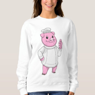 Sweatshirt Cochon comme cuisinier avec casquette chef