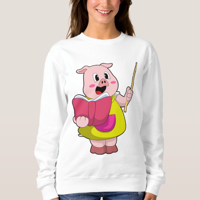 Sweatshirt Cochon comme enseignant avec livre (Devant)