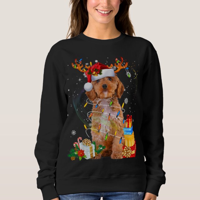 Sweatshirt Cockapo Reindee Noël lumières Drôle Chien Noël (Devant)