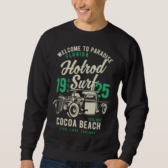 Sweatshirt Cocoa Beach Florida Retro Hotrod Surf Distressed   (Devant)