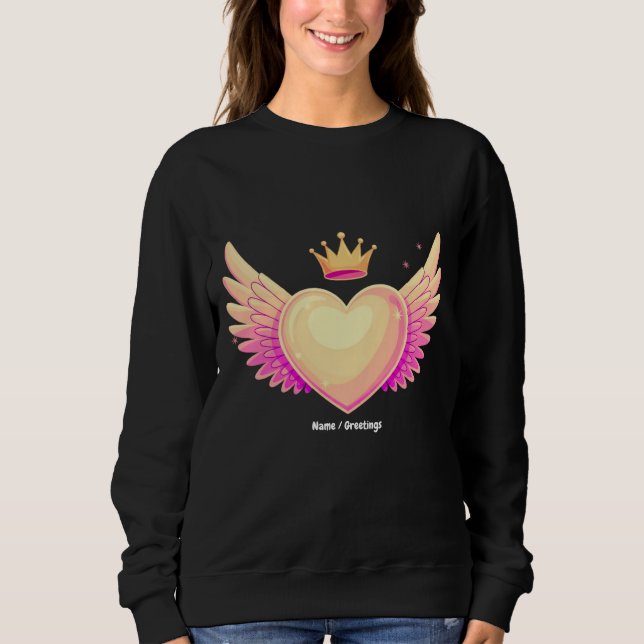 Sweatshirt Coeur d'ange avec ailes roses Cool et couronne Une (Devant)