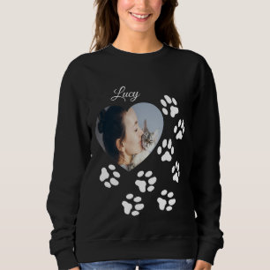 Sweatshirt Coeur photo personnalisé avec nom & Paw Prin
