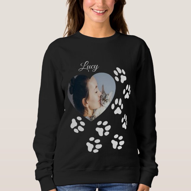 Sweatshirt Coeur photo personnalisé avec nom & Paw Prin (Devant)