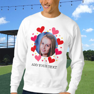 Sweatshirt Cœurs d'amour rouges avec texte photo personnalisé