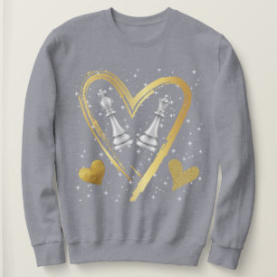 Sweatshirt Coeurs d'or Pièces d'échecs King et Queen  