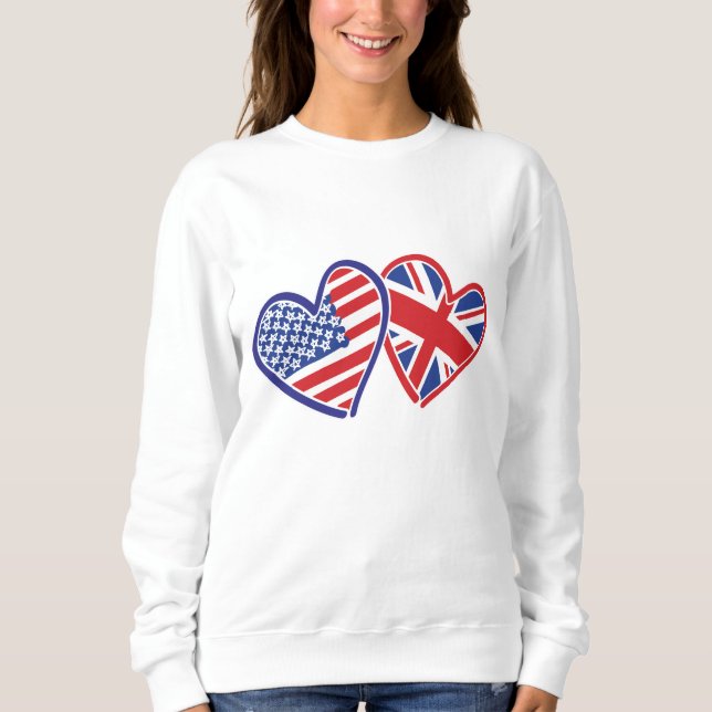 Sweatshirt Coeurs du drapeau américain et britannique (Devant)