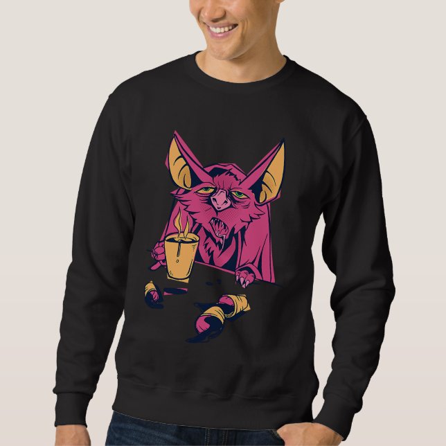 Sweatshirt Coffee Bat Drinking Funny Bat Animal Drink Coffee  (Devant)