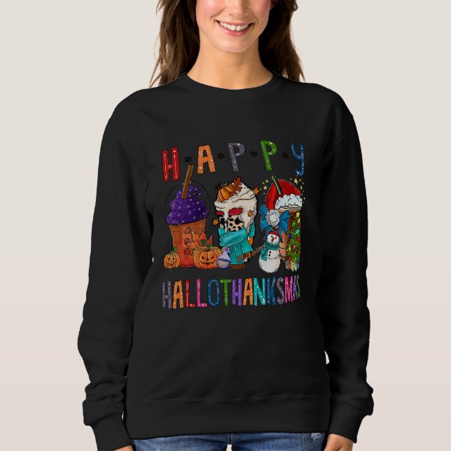 Sweatshirt Coffee Halloween Thanksgiving Christmas Happy Hall (Devant)