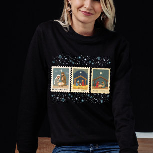 Sweatshirt Collection de timbres de Noël de la Nativité vinta