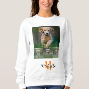 Sweatshirt College Photo Monogramme Nom du script Femme Perso