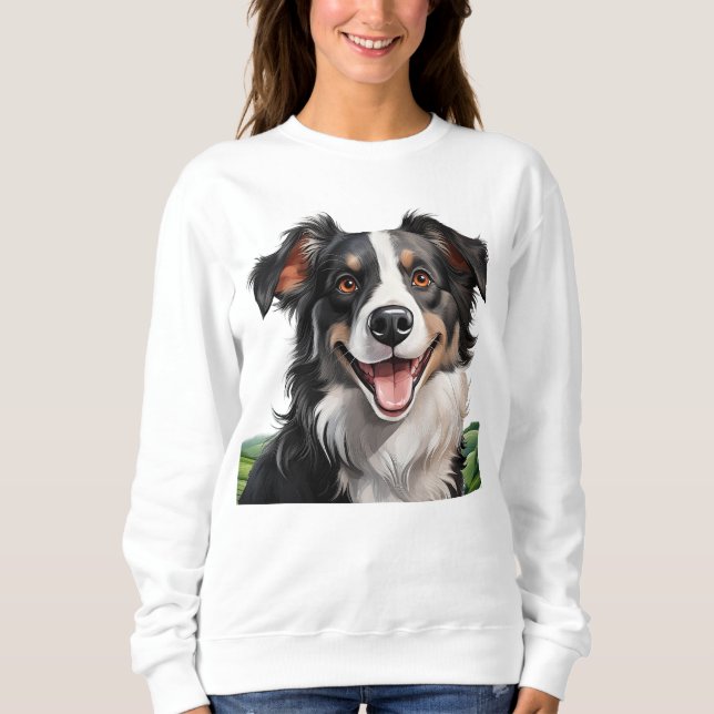 Sweatshirt Collie de bordure souriante mignonne (Devant)