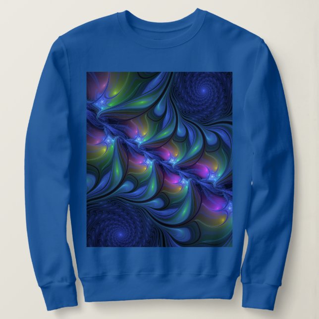 Sweatshirt Coloré Lumineux Abstrait Bleu rose Vert Fractal (Design devant)