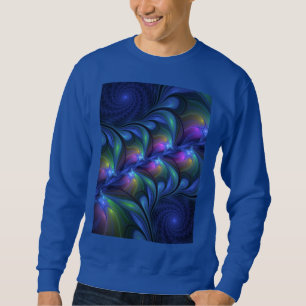 Sweatshirt Coloré Lumineux Abstrait Bleu rose Vert Fractal