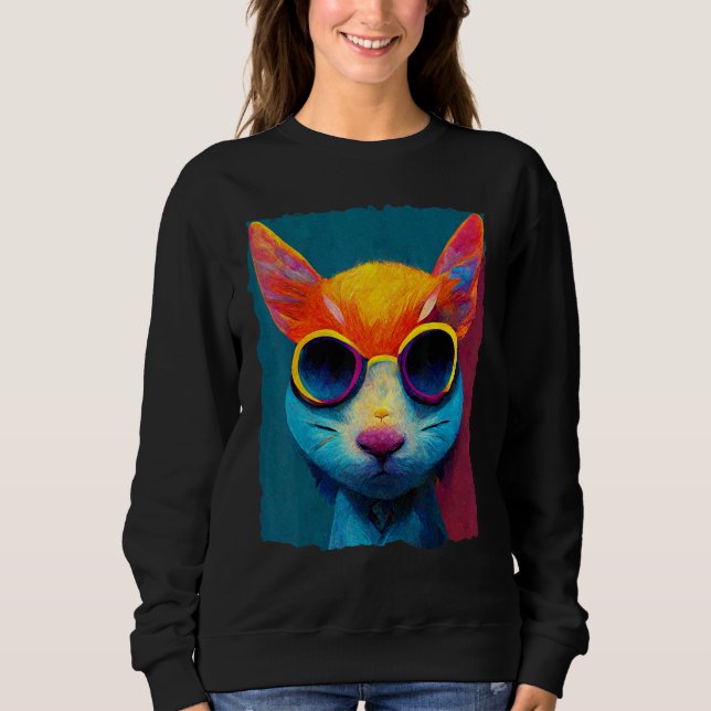 Sweatshirt Colorful Cat With Glasses (Devant)