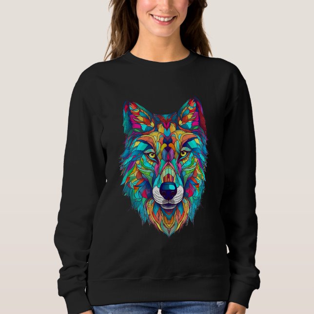 Sweatshirt Colorful geometric Wolf (Devant)