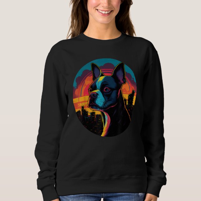 Sweatshirt Colourful Boston Terrier Dog Dad Mom Graffity (Devant)